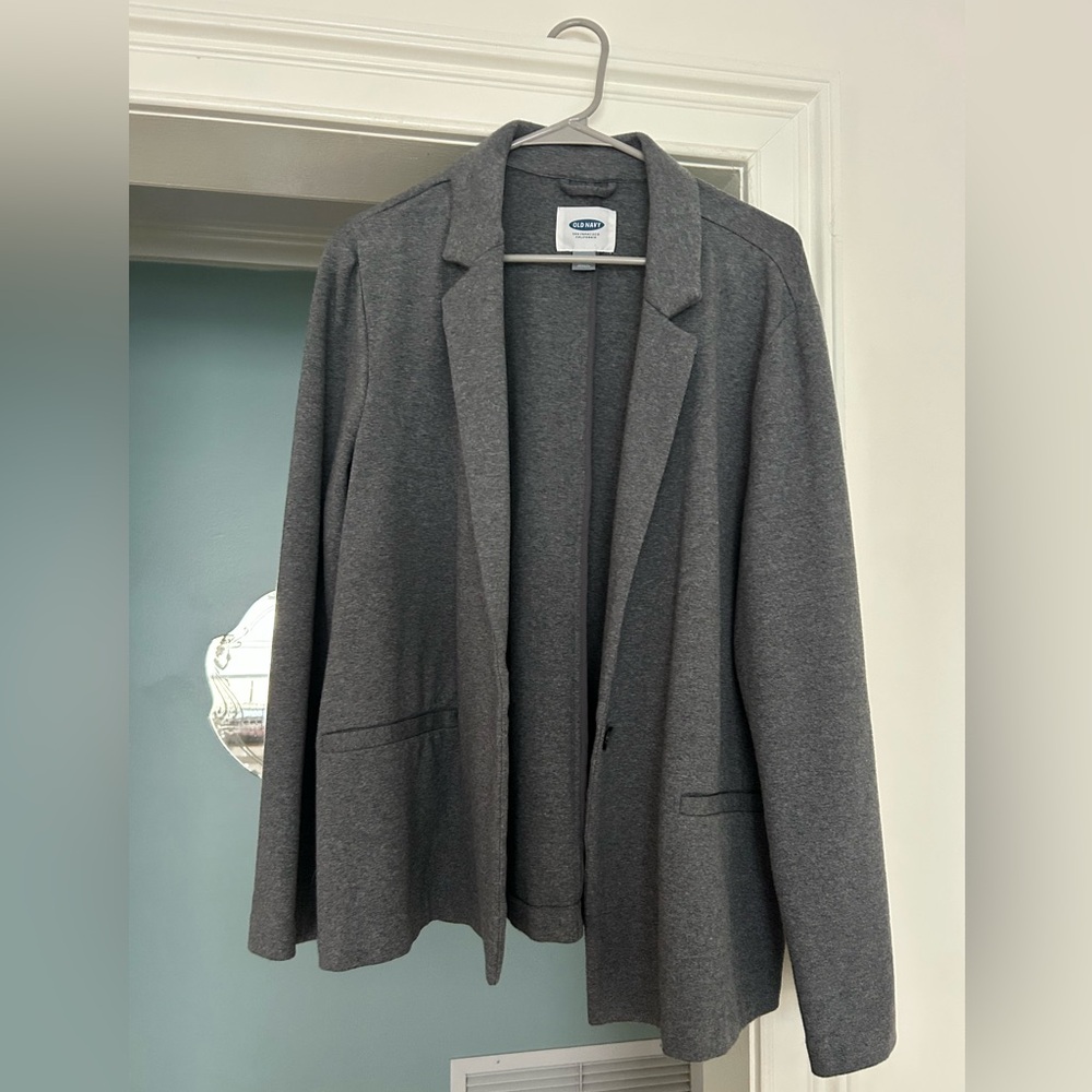Old Navy Blazer Coat Womens Sz XL Grey Jersey Knit Button up soft stretch collar